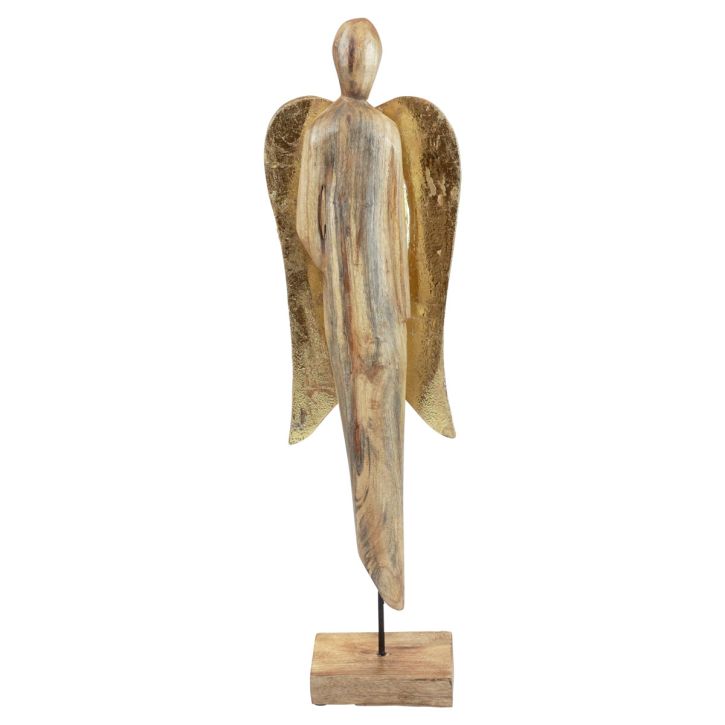 Ángel de madera figura de madera ángel decoración oro natural 17×9,5×58cm