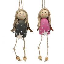 Artículo Ángeles de madera para colgar gris, rosa 7,5cm 6 piezas