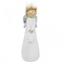 Figura decorativa ángel Navidad con estrella blanca 10 × 8 × 28,5cm