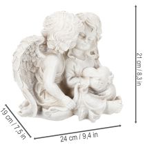 Artículo Figura de ángel infantil con pareja de ángeles y corazón, 24 cm.
