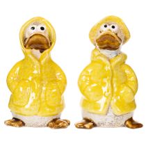 Artículo Figuras de pato con impermeable Figuras de cerámica para divertida decoración de balcones y jardines 11 cm, 4 pzs