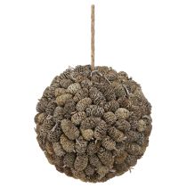 Artículo Bola decorativa de cono de aliso para colgar, blanca lavada, 20 cm