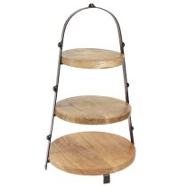Artículo Decoración de madera de 3 niveles negro natural Ø30cm H52cm
