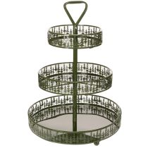 Artículo Soporte metálico escalonado para servir, verde, tres niveles, decoración de abeto, redondo, 49 cm