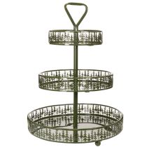 Artículo Soporte metálico escalonado para servir, verde, tres niveles, decoración de abeto, redondo, 49 cm