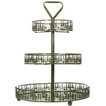 Artículo Soporte metálico escalonado para servir, verde, tres niveles, decoración de abeto, redondo, 49 cm