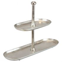 Soporte para tartas decoración de mesa plateada de metal vintage 2 niveles 52×16×39cm