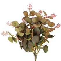 Artículo Ramas artificiales de eucalipto con flores rosas, 45 cm, 3 piezas