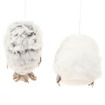 Artículo Adornos de búhos, figuritas de búhos para colgar, blancas y grises, 6 cm, 2 piezas
