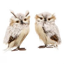 Figuras de búho decoración par de búhos en marrón crema 15cm 2 piezas