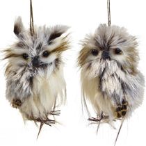 Búho decorativo figuras de búhos pequeños, decoración de animales del bosque 11cm blanco-marrón 2ud