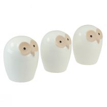 Figuras decorativas de búho decoración de animales del bosque de cerámica blanco 11,5 cm 3 piezas