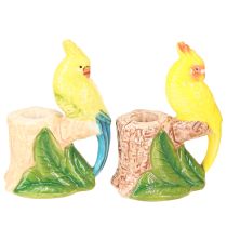 Artículo Candelabro exótico de cerámica con pájaros pintados a mano H14,5cm 2 uds