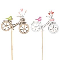 Artículo Estacas de madera con motivo de bicicleta para un ambiente romántico primaveral en el salón, 8 cm, 12 piezas