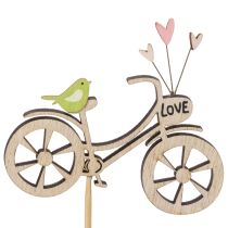 Artículo Estacas de madera con motivo de bicicleta para crear un ambiente romántico y primaveral en el salón, 8 cm, 12 unidades.