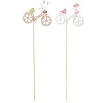 Artículo Estacas de madera con motivo de bicicleta para crear un ambiente romántico y primaveral en el salón, 8 cm, 12 unidades.