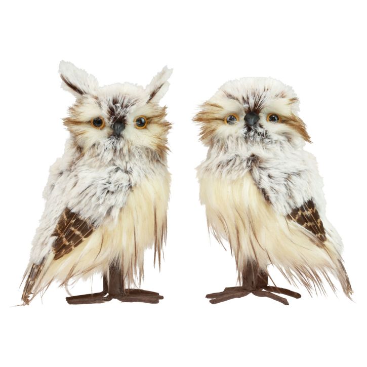 Artículo Búho decorativo figuras de búhos, decoración de animales del bosque 21/22cm blanco-marrón juego de 2