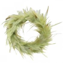 Corona de plumas decorativa verde Ø16cm corona de plumas reales decoración de primavera