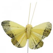 Artículo Mariposa de plumas sobre alambre 5cm naranja, amarillo 24 piezas