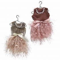 Artículo Decoración navideña vestido de elfo en percha rosa, marrón/crema 16cm 4 piezas surtidas