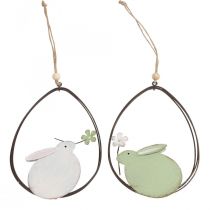 Decoración de ventana, conejito de Pascua metal, decoración colgante Pascua 15cm 4pcs verde blanco