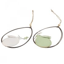Decoración de ventana, conejito de Pascua metal, decoración colgante Pascua 15cm 4pcs verde blanco
