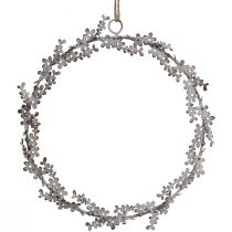 Artículo Decoración de ventana corona de puerta corona de flores metal blanco Ø16,5cm