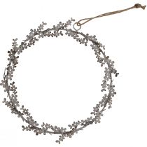 Artículo Decoración de ventanas, corona de puerta, corona de flores shabby chic, metal, blanco, Ø16,5 cm