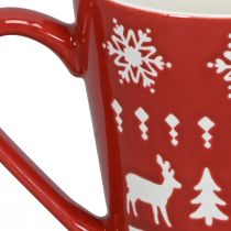 Artículo Taza navideña festiva con motivo de reno y árbol de Navidad Al. 10 cm - rojo y blanco 2 piezas