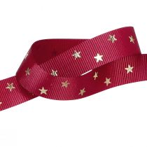 Artículo Cinta decorativa festiva en rojo oscuro con estrellas doradas, ancho 15 mm, largo 20 m