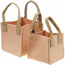 Jardinera de fieltro bolsa de fieltro rosa con asas decoración de fieltro juego de 2