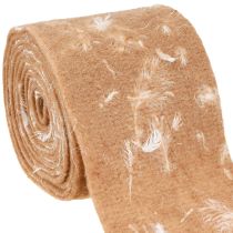 Artículo Cinta de fieltro cinta de lana tejido decorativo plumas marrones fieltro de lana 15cm 5m