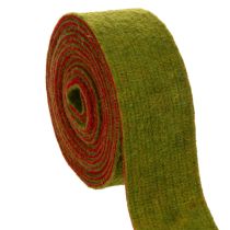 Artículo Cinta de fieltro, cinta bicolor para agarraderas, 100 % lana, rojo/verde, 7,5 cm de ancho, 5 m de largo.