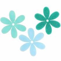 Artículo Flor de fieltro verde, azul claro, verde menta surtido 4.5cm 54p