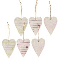 Artículo Colgantes de corazón de fieltro en set – Corazones decorativos románticos con bordado 12 cm 6 piezas