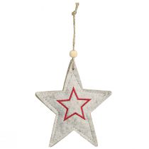 Artículo Adornos para árbol de Navidad en forma de estrella de fieltro, color beige y rojo, 13 cm, juego de 6.