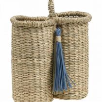 Portabotellas de algas marinas, cesta para botellas trenzada, decoración de balcón, cesta decorativa para colgar naturaleza, azul H20cm W22cm