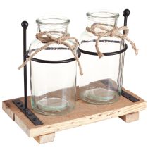 Artículo Jarrón para botellas botellas decorativas vidrio madera 23x12x19,5cm 2ud