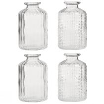 Artículo Jarrón botella de cristal mini jarrones con decoración retro H9cm 4 piezas