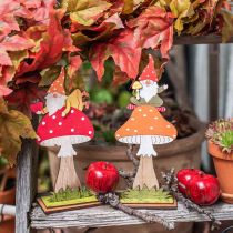 Artículo Amanita muscaria para otoño, decoración de madera, gnomo en seta naranja / rojo H21 / 19.5cm 4ud