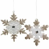 Artículo Árbol de navidad decoración copo de nieve brillo perla 2pcs