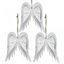 Artículo Alas de ángel para colgar, decoración navideña, colgantes de metal blanco H11.5cm W11cm 3pcs
