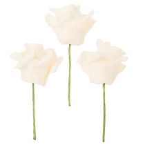 Artículo Rosas artificiales, color crema, flor de 10 cm con tallo, 100 unidades.