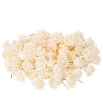 Artículo Rosas artificiales, color crema, flor de 10 cm con tallo, 100 unidades.