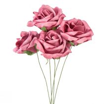 Rosa de espuma sobre alambre mini rosas rosa viejo Ø5cm 27ud