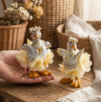 Artículo Figura decorativa de pato con vestido floral, primavera, accesorio de decoración de verano con detalles, 11 cm, 2 piezas