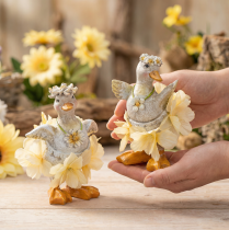 Artículo Figura decorativa de pato con vestido floral, primavera, accesorio de decoración de verano con detalles, 11 cm, 2 piezas