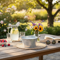 Artículo Vela en cubo de zinc para crear un ambiente acogedor en terrazas y balcones (15 cm).