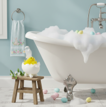 Artículo Adorno de pollito de Pascua, pollito de chenilla en la bañera, amarillo, 9 cm