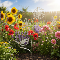 Artículo Maceta de metal para decoración de flores, pájaro Allium blanco, 20×52 cm